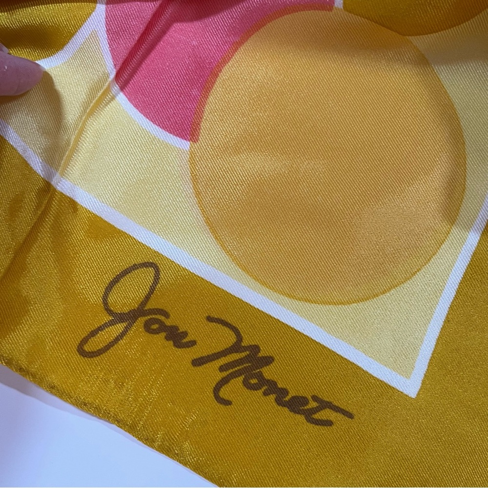 Jon Monet Vintage 1940 art deco polka dot Yellow pink mod Made in Italy Scarf - Picture 10 of 17